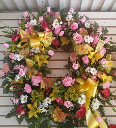 Silk Wreath in Yellow and Pink Flowers 149.95 from Amy's Flowers and Gifts in Dallas, GA