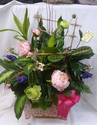 Large Dish Garden with Silk Flowers Added from Amy's Flowers and Gifts in Dallas, GA